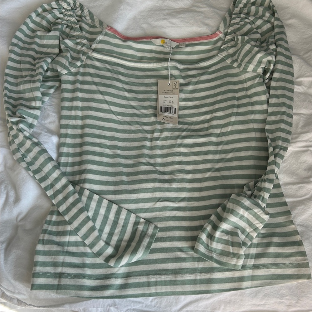 Boden Mint and White Striped Tee - Picture 2 of 3